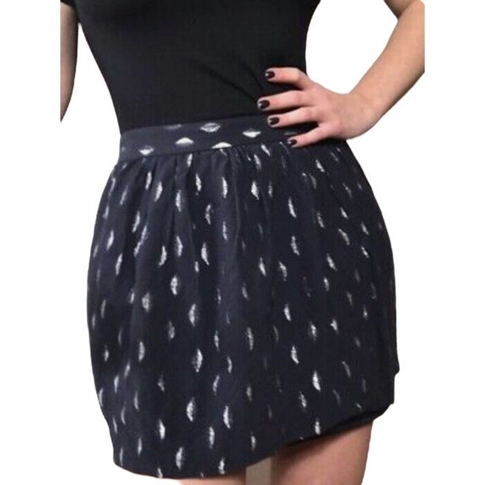 Club Monaco Silk Shimmery Metallic Leaves Mini Skirt Women’s Size 2